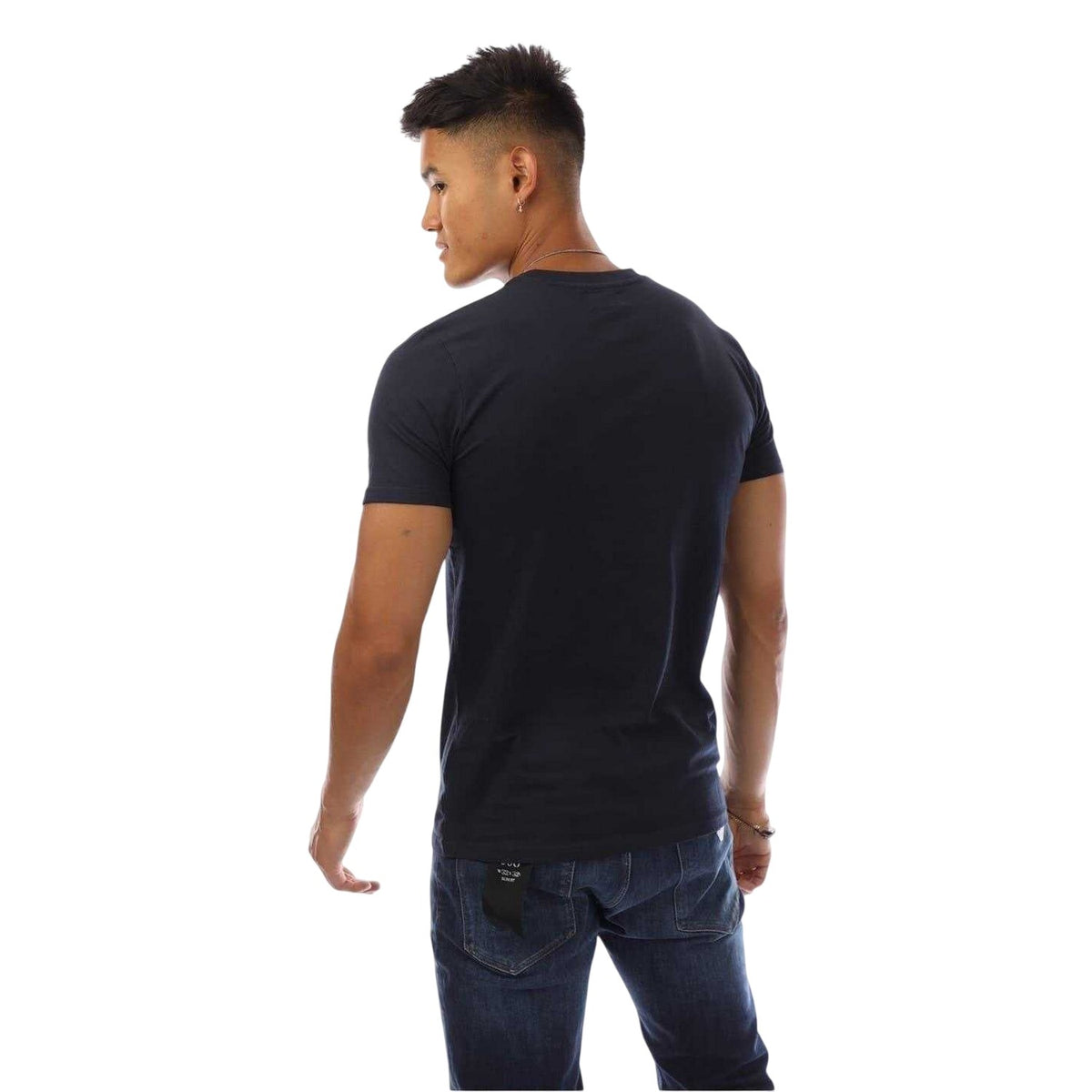Navy-White - Back - Aquascutum Mens Chest Logo Crew Neck T-Shirt