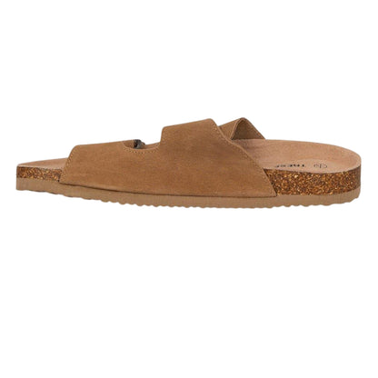 Tan - Back - Trespass Womens-Ladies Suede Flatform Slides