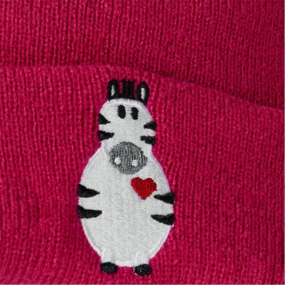 Dark Pink - Side - New Era Childrens-Kids Zebra Pom Pom Beanie