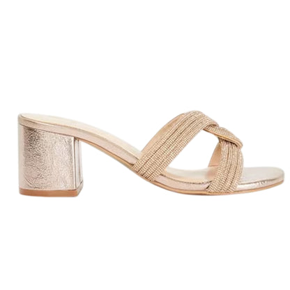 Rose Gold - Front - Dune London Womens-Ladies Embellished Low Block Heel Mules