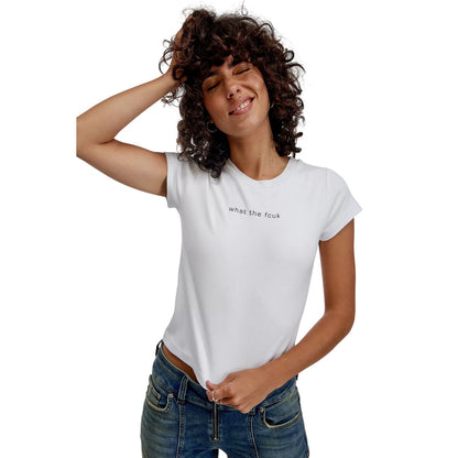 White - Side - FCUK Womens-Ladies Text Crew Neck Slim Crop T-Shirt