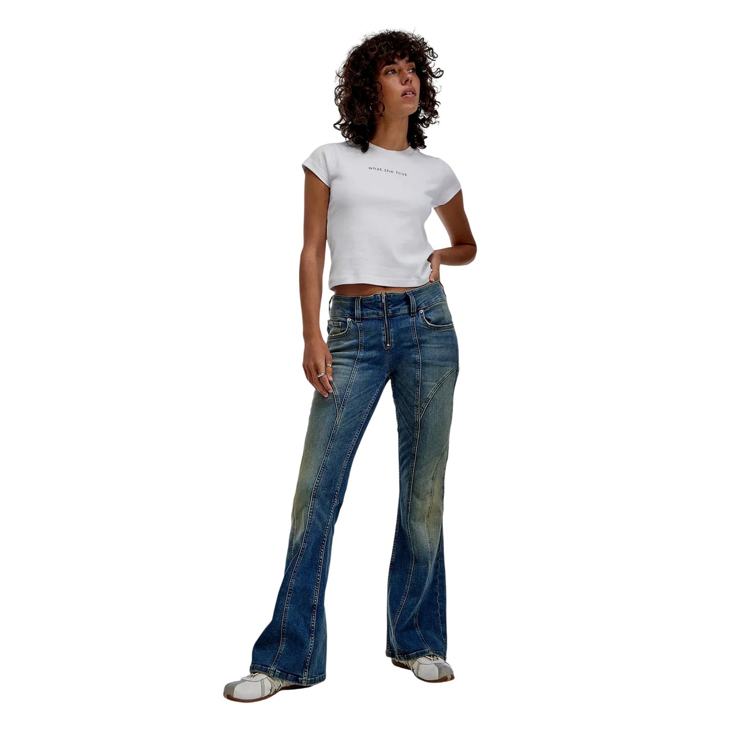 White - Lifestyle - FCUK Womens-Ladies Text Crew Neck Slim Crop T-Shirt