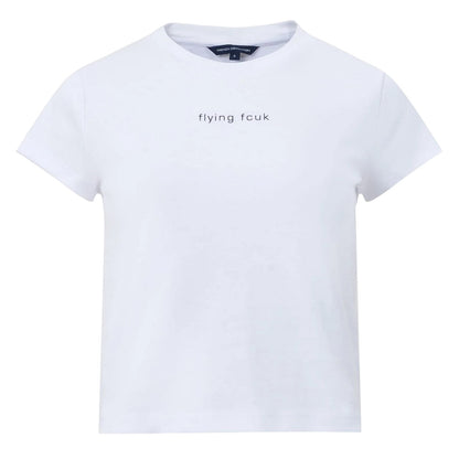 White - Front - FCUK Womens-Ladies Text Crew Neck Slim Crop T-Shirt