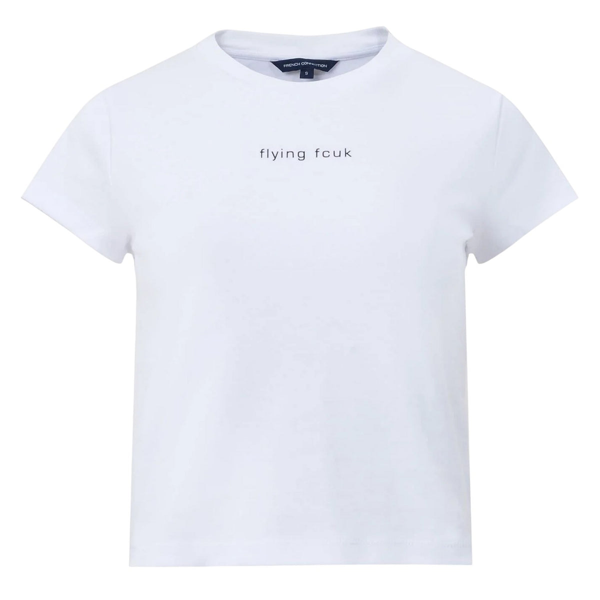 White - Front - FCUK Womens-Ladies Text Crew Neck Slim Crop T-Shirt
