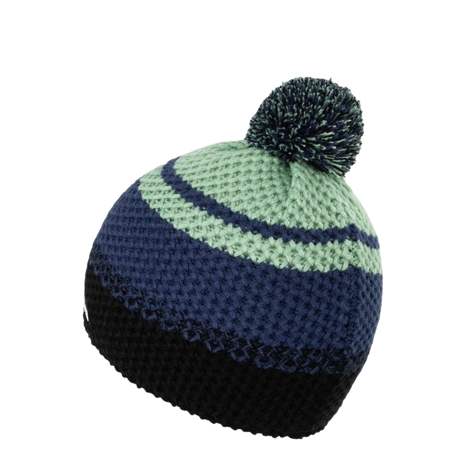 Blue - Side - Campri Childrens-Kids Raise Striped Pom Pom Beanie