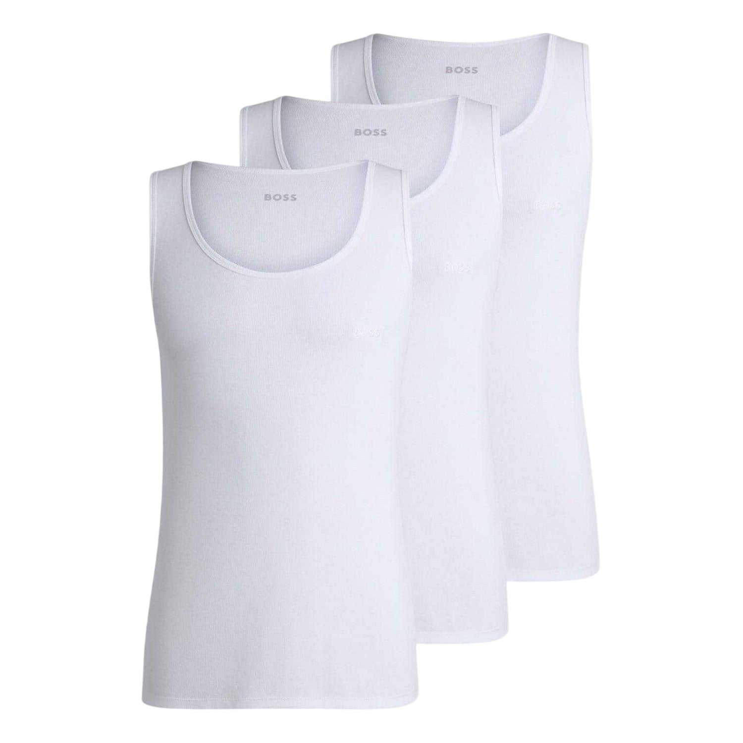 White - Front - Boss Mens Scoop Neck Regular Tank Top (Pack of 3)