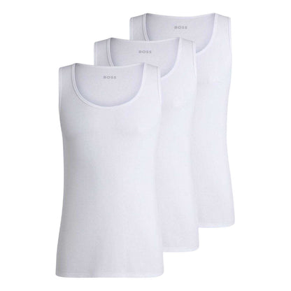 White - Front - Boss Mens Scoop Neck Regular Tank Top (Pack of 3)