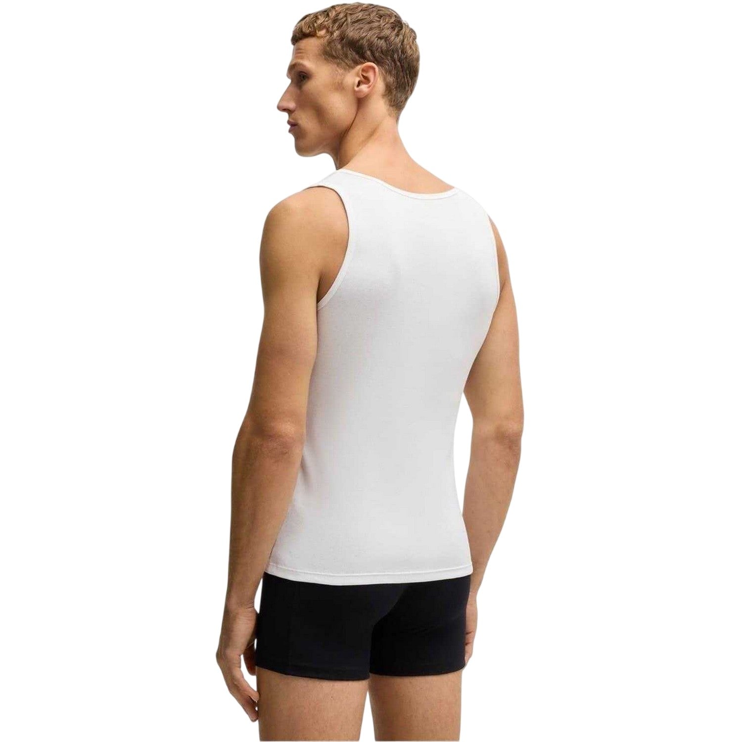 White - Back - Boss Mens Scoop Neck Regular Tank Top (Pack of 3)