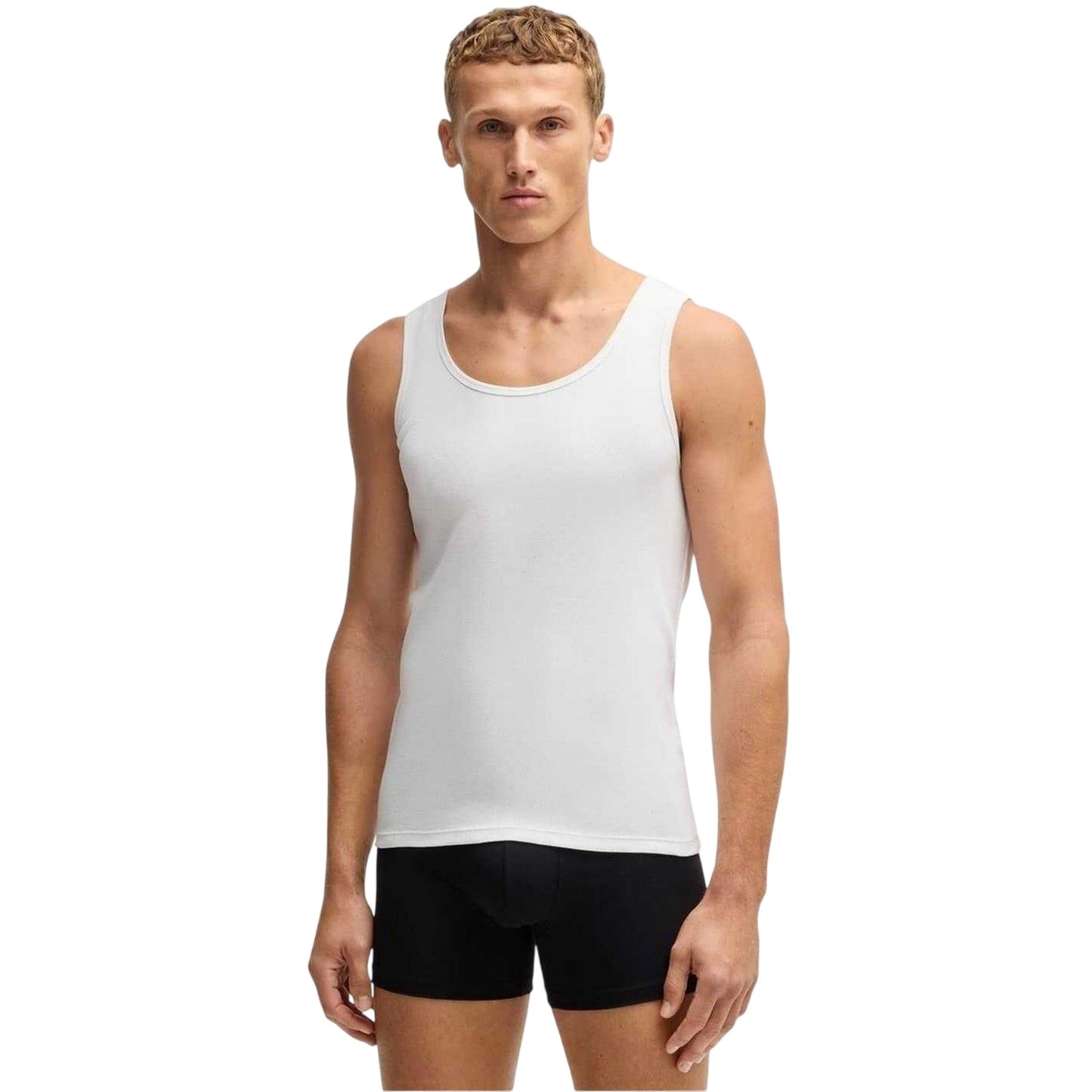 White - Side - Boss Mens Scoop Neck Regular Tank Top (Pack of 3)