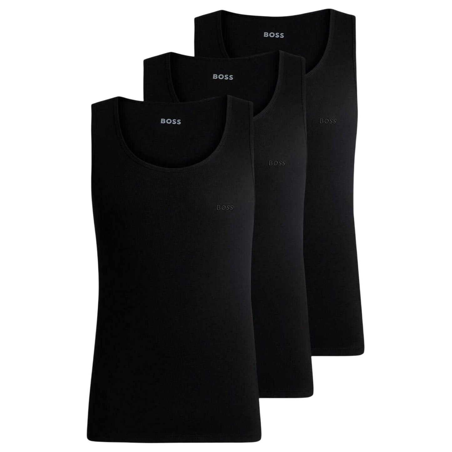 Black - Front - Boss Mens Scoop Neck Regular Tank Top (Pack of 3)