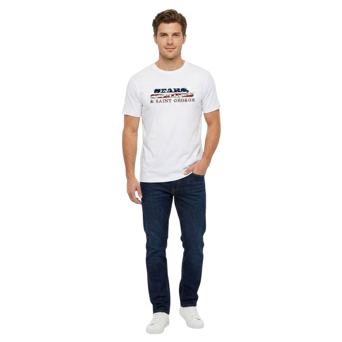 White - Side - AWD Mens Stars Stripes And Saint George England T-Shirt
