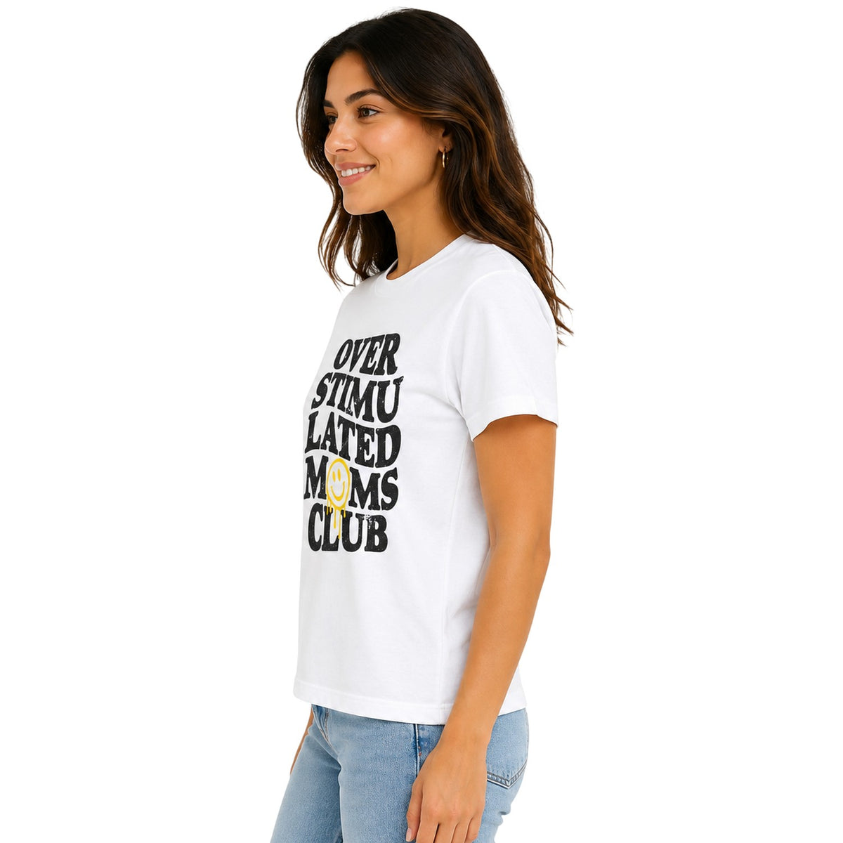 White - Side - AWD Womens-Ladies Overstimulated Moms Club T-Shirt