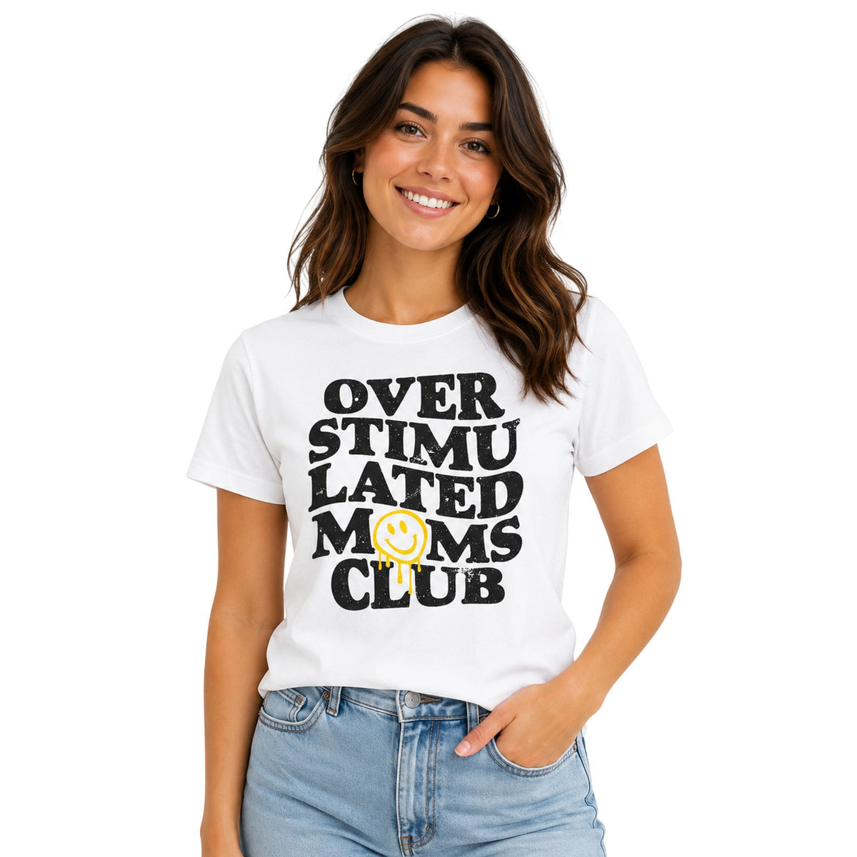 White - Lifestyle - AWD Womens-Ladies Overstimulated Moms Club T-Shirt