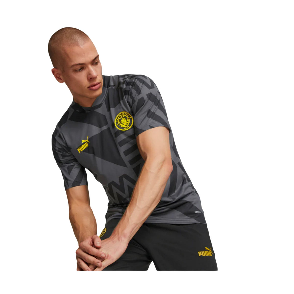 Black-Yellow - Side - Puma Womens-Ladies Manchester City FC Football Jersey