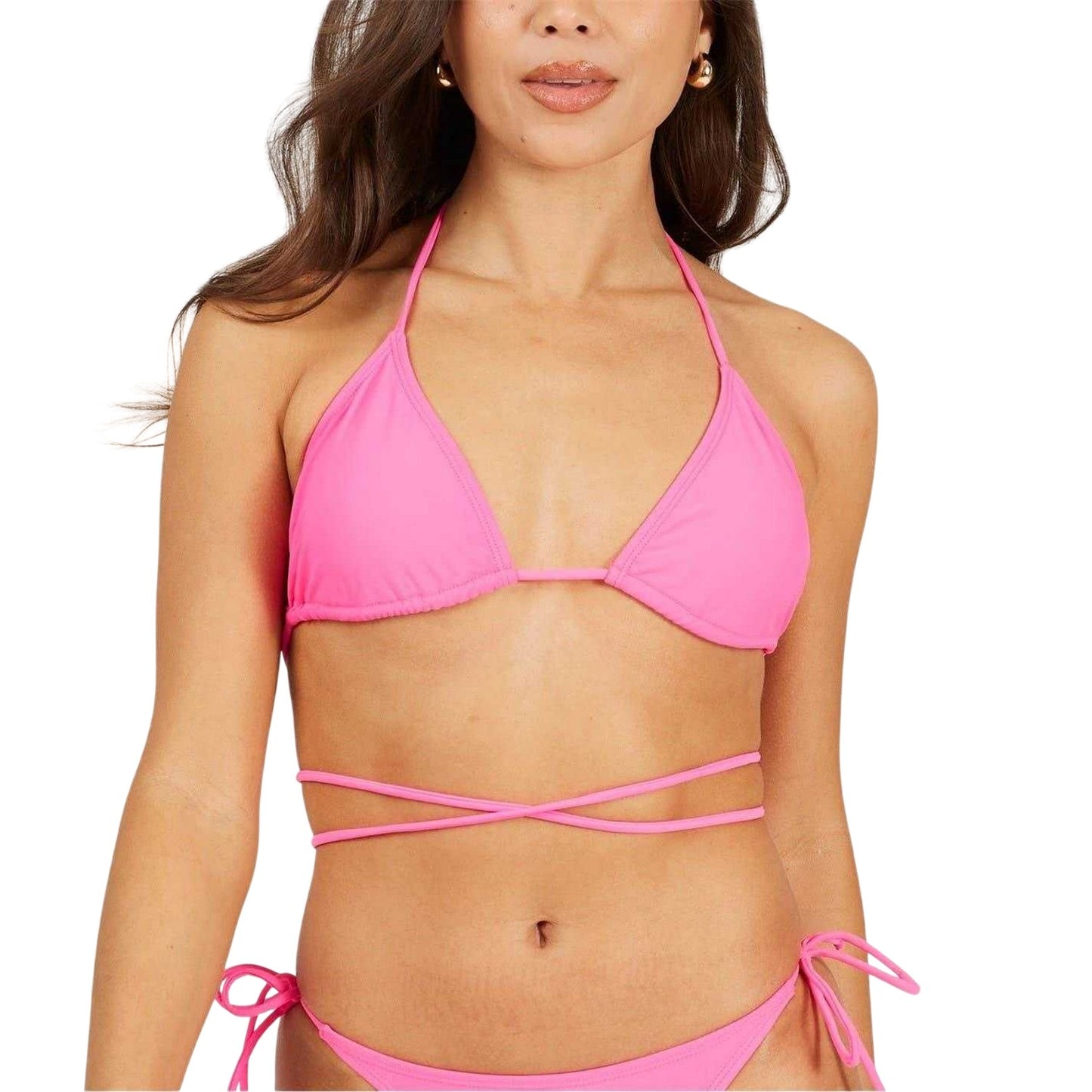 Neon Pink - Side - Brave Soul Womens-Ladies Wrap Tie Neck Bikini Top