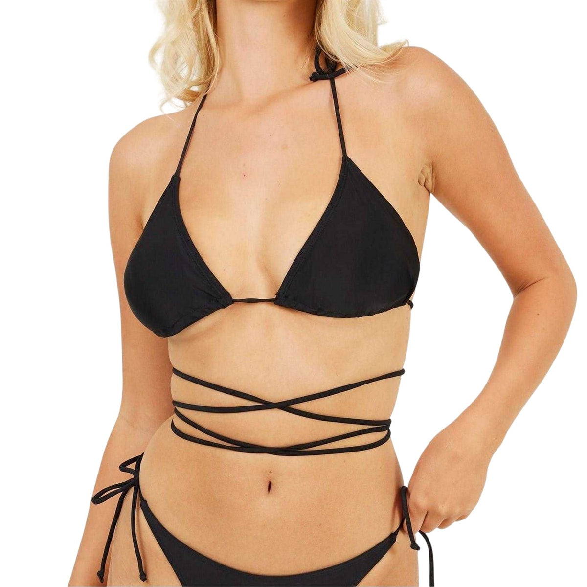 Black - Side - Brave Soul Womens-Ladies Tie Neck Bikini Top