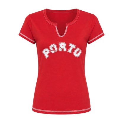 Red - Front - Daisy Street Womens-Ladies Lettering Notch Neck Crop T-Shirt