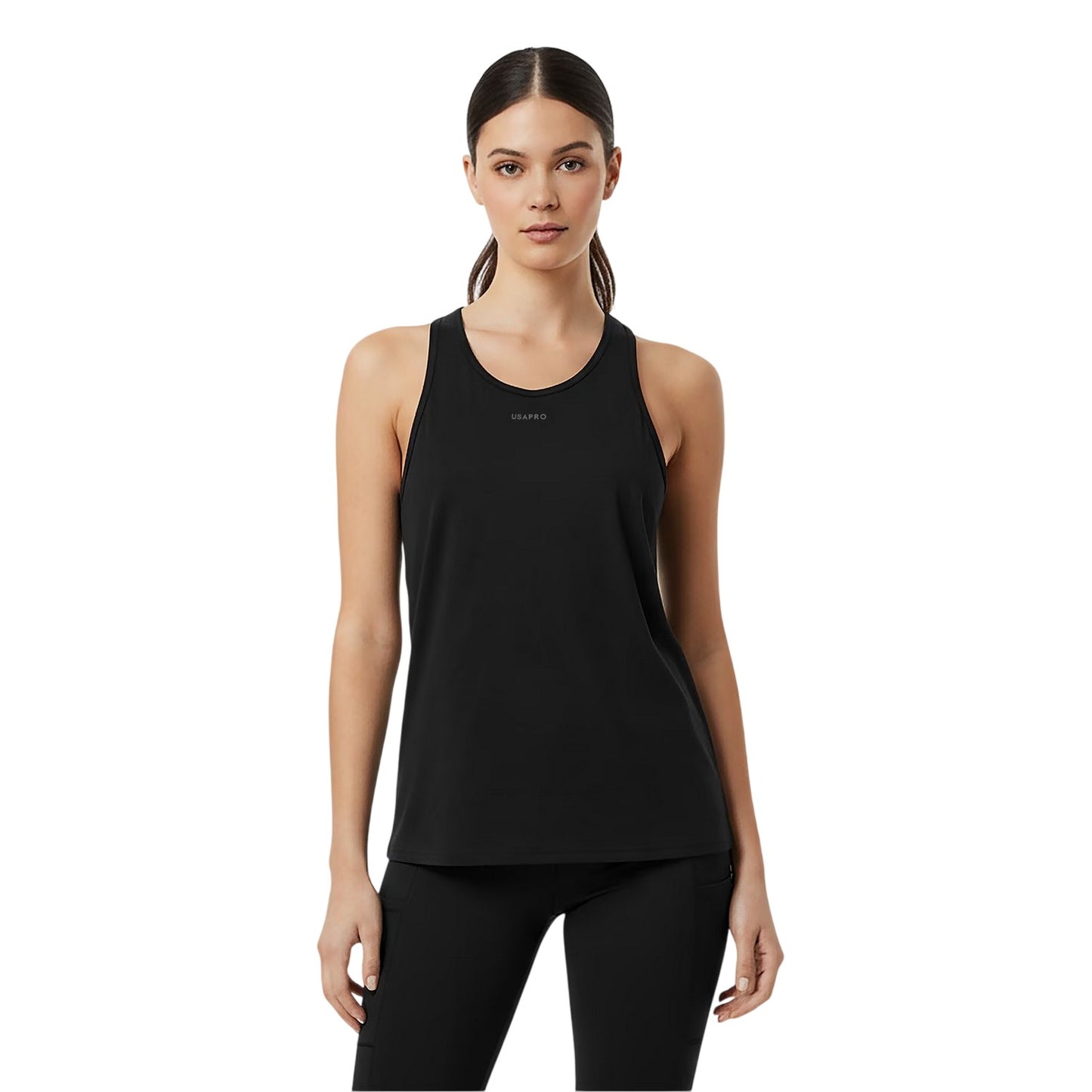 Black - Side - USA Womens-Ladies Racerback Tank Top