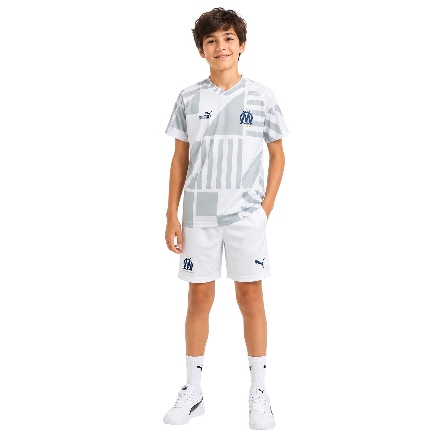 White - Lifestyle - Puma Childrens-Kids Olympique De Marseille Short-Sleeved Training Jersey