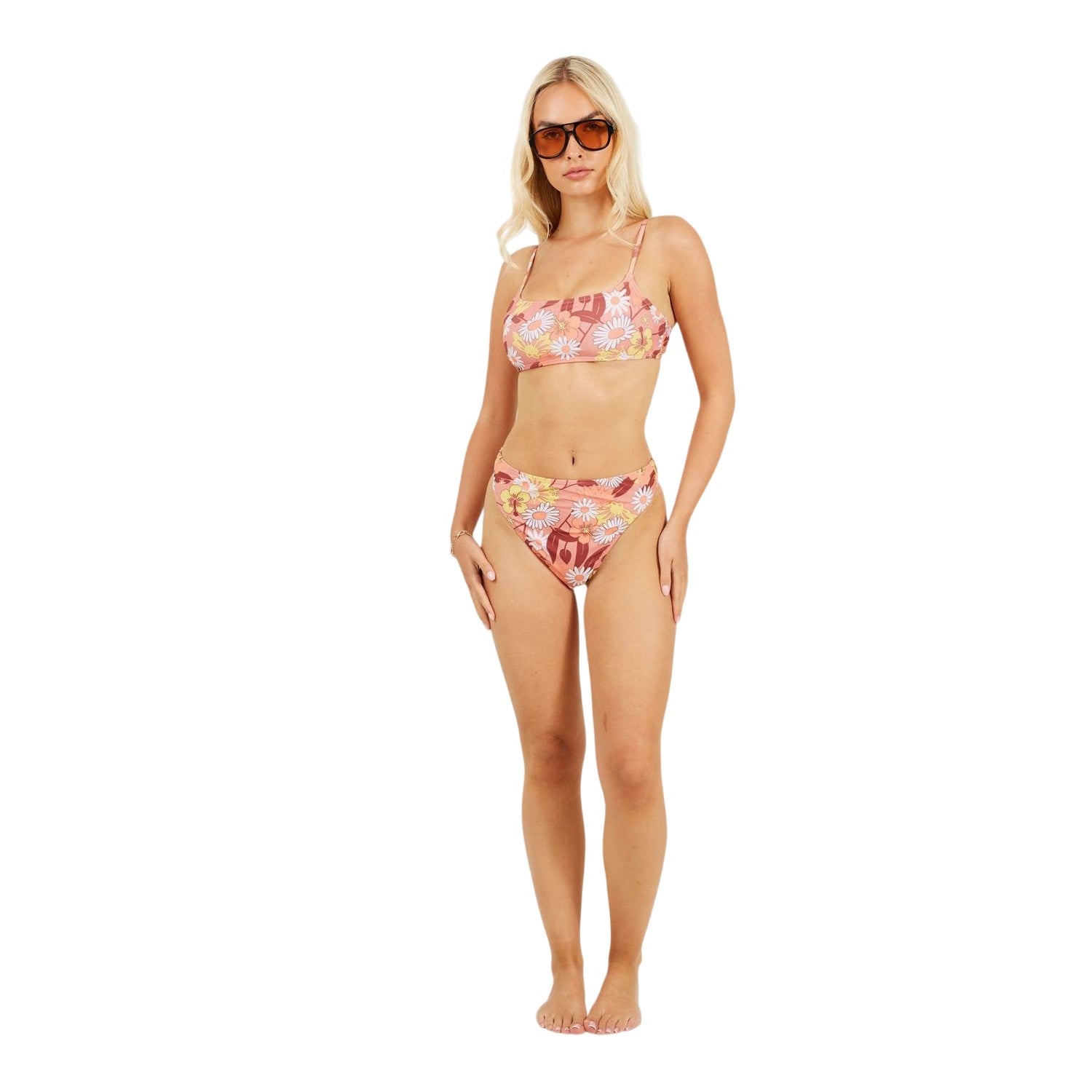 Tan - Lifestyle - Brave Soul Womens-Ladies Floral Square Neck Bikini Top