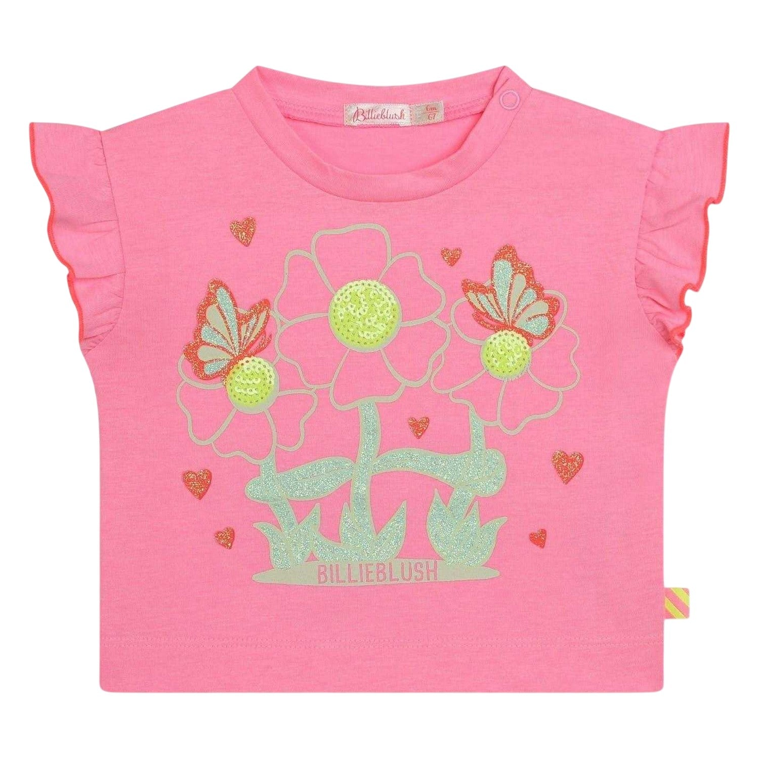 Pink - Front - Billieblush Baby Girls Flowers Crew Neck T-Shirt