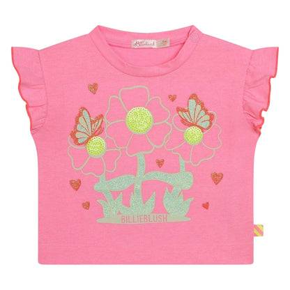 Pink - Front - Billieblush Baby Girls Flowers Crew Neck T-Shirt