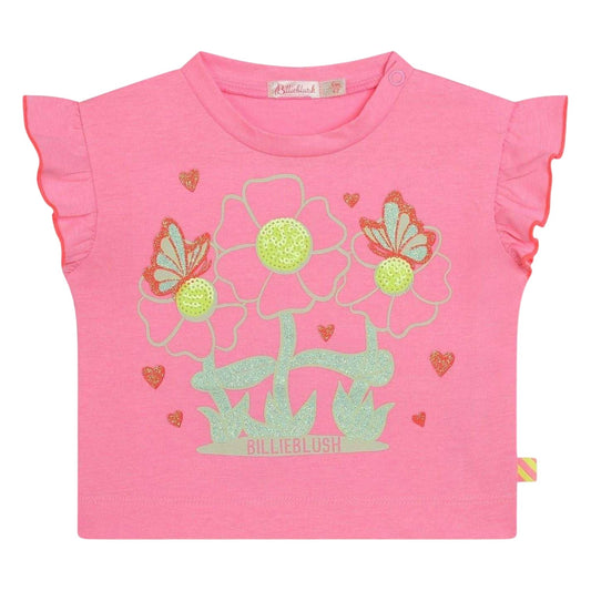 Pink - Front - Billieblush Baby Girls Flowers Crew Neck T-Shirt