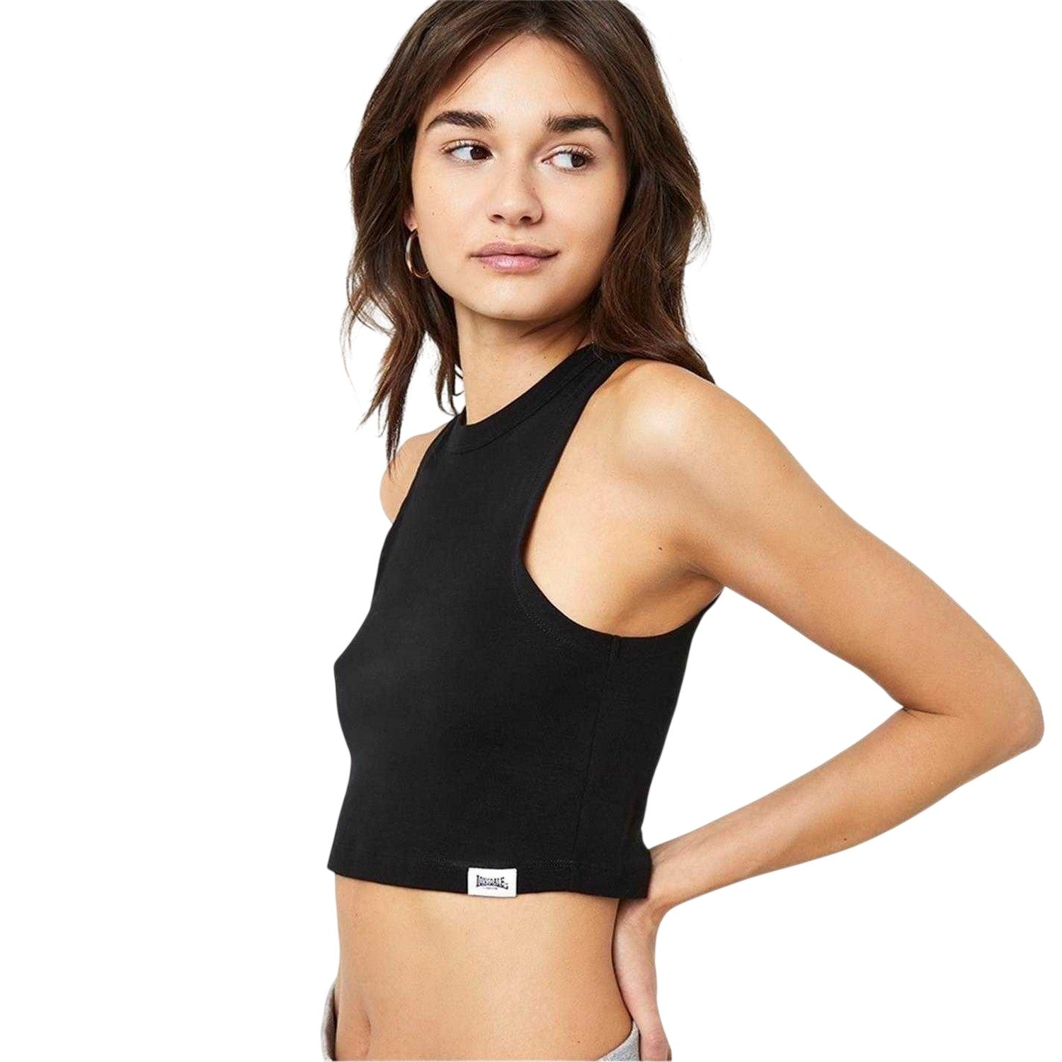 Black - Side - Lonsdale Womens-Ladies Essential Cropped Tank Top