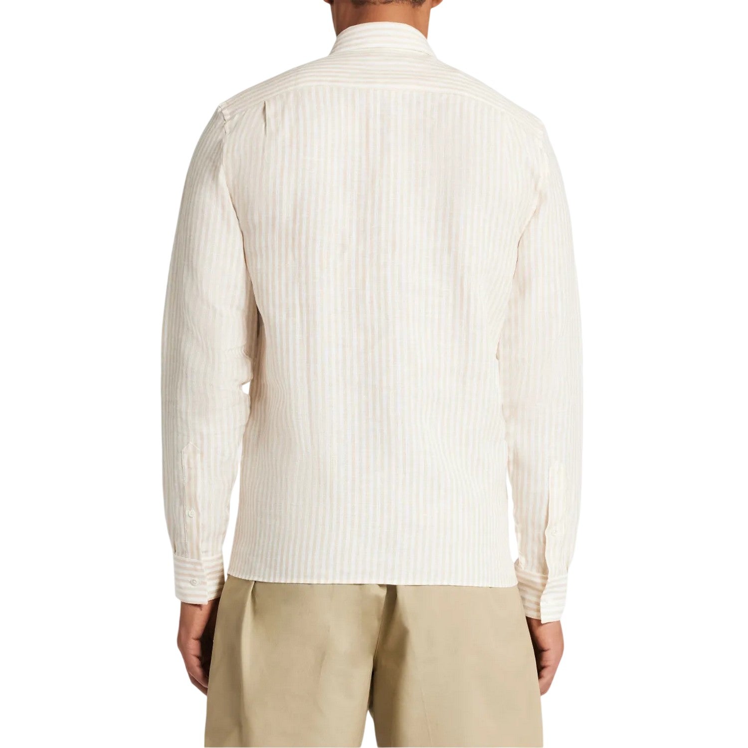 White - Back - Lacoste Mens Striped Linen Regular Button-Down Shirt