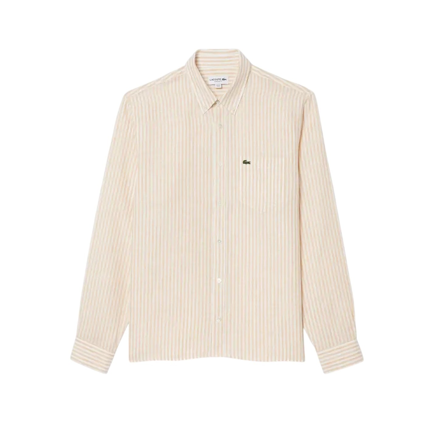 White - Front - Lacoste Mens Striped Linen Regular Button-Down Shirt