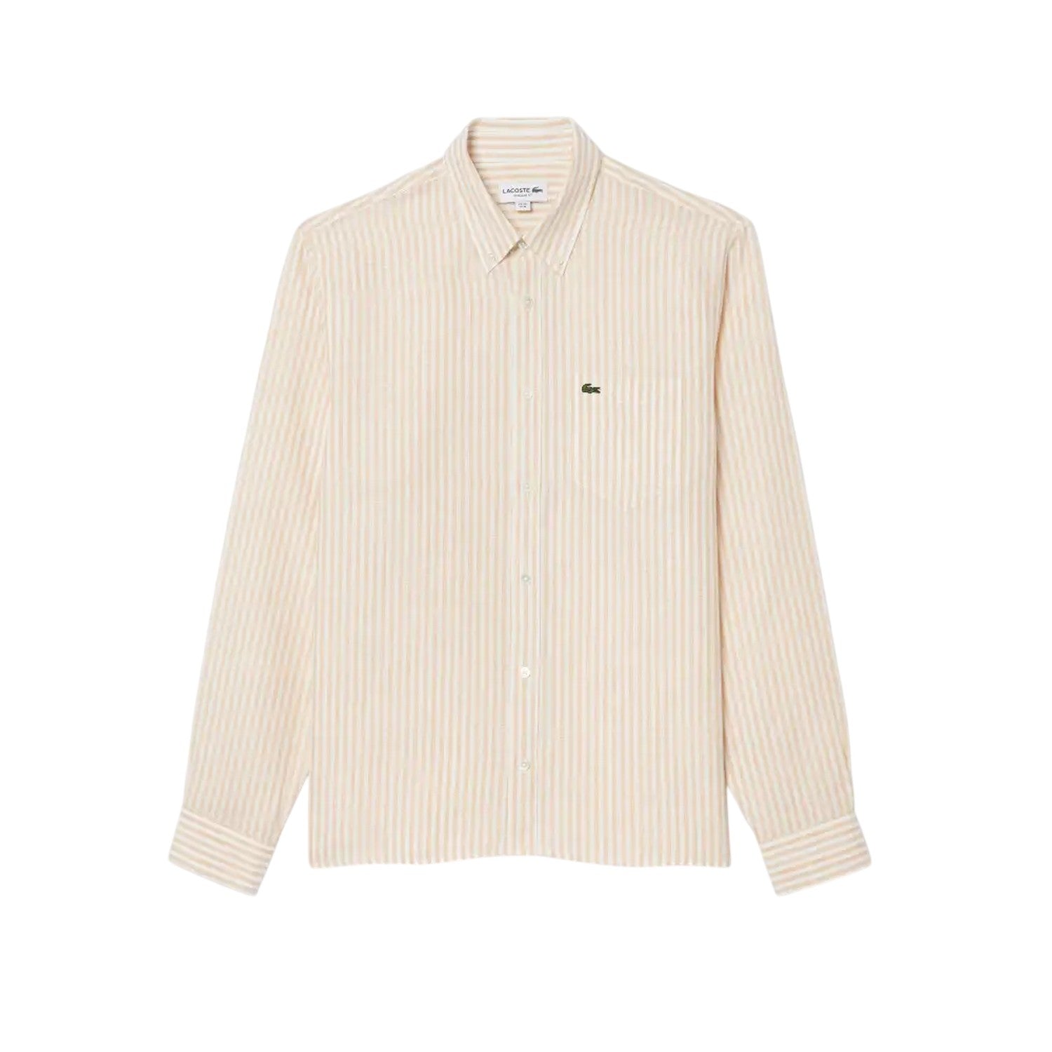 White - Front - Lacoste Mens Striped Linen Regular Button-Down Shirt