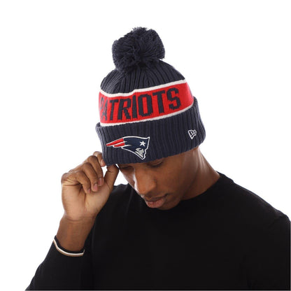 Blue - Side - New Era Unisex Adult New England Patriots Pom Pom Beanie