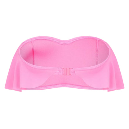 Bright Pink - Back - Brave Soul Womens-Ladies Frill Bandeau Bikini Top