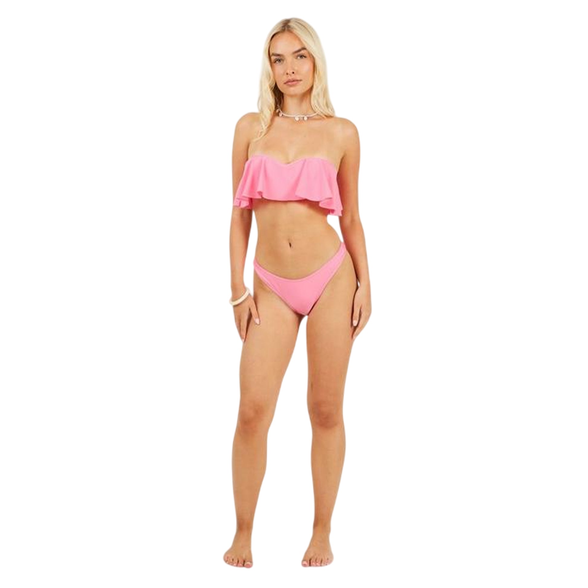 Bright Pink - Side - Brave Soul Womens-Ladies Frill Bandeau Bikini Top