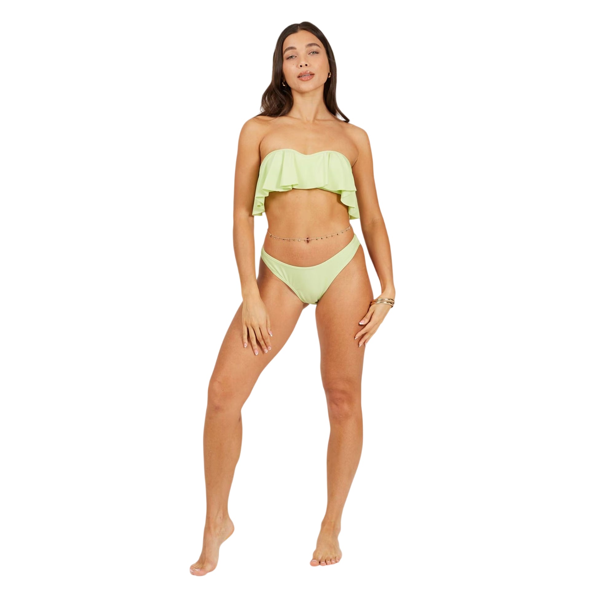 Mint Green - Side - Brave Soul Womens-Ladies Frill Bandeau Bikini Top