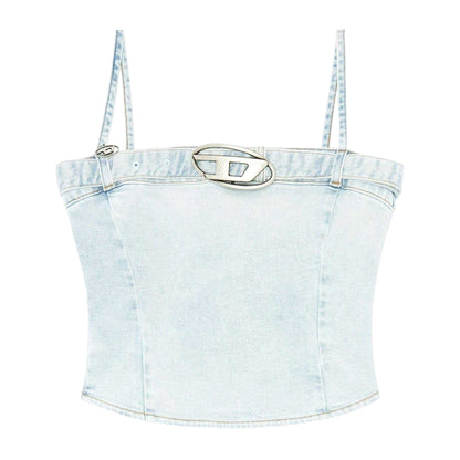 Blue - Front - Diesel Womens-Ladies Lucy Denim Slim Tank Top