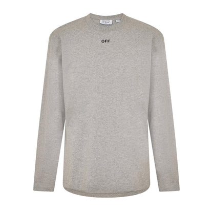 Grey-Black - Front - Off White Mens Crew Neck Regular Long-Sleeved T-Shirt