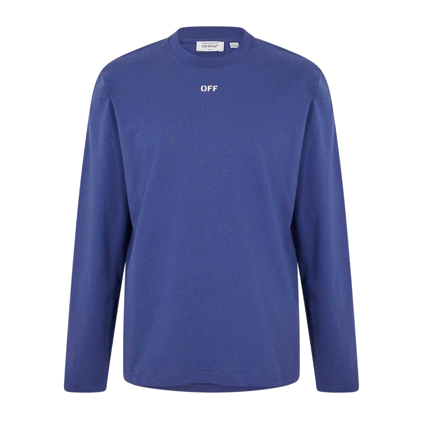 Dark Blue-White - Front - Off White Mens Crew Neck Regular Long-Sleeved T-Shirt