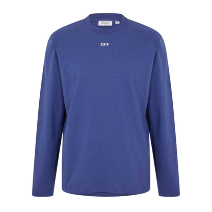 Dark Blue-White - Front - Off White Mens Crew Neck Regular Long-Sleeved T-Shirt