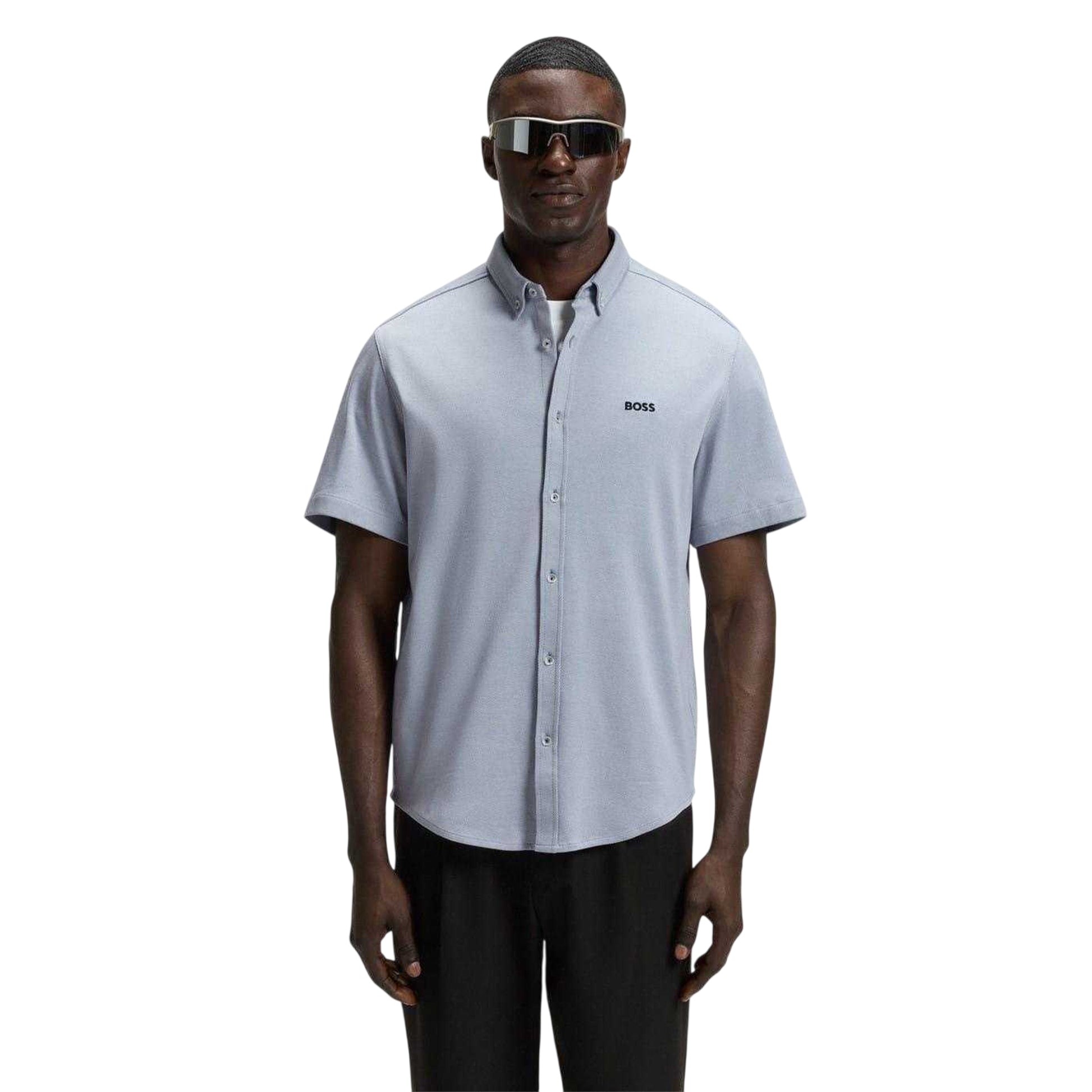 Grey - Side - Boss Mens B Motion Button-Down Shirt