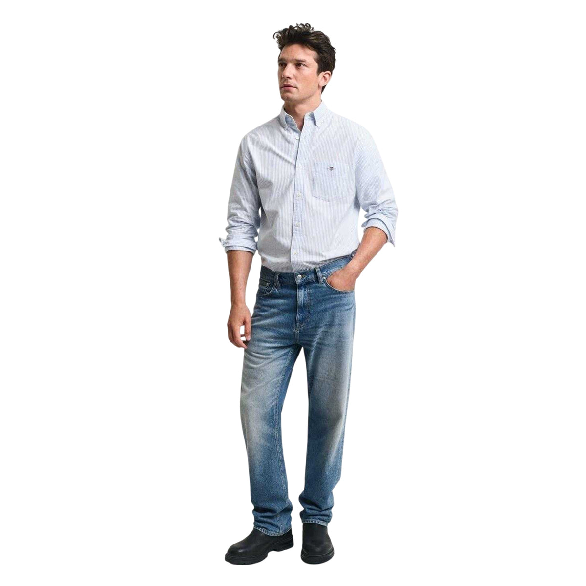 Pale Blue - Side - Gant Mens Classic Stripe Detail Oxford Button-Down Shirt