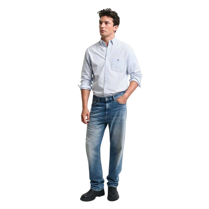 Pale Blue - Side - Gant Mens Classic Stripe Detail Oxford Button-Down Shirt