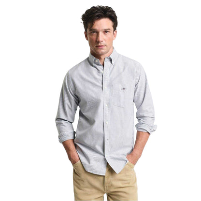 Persian Blue - Front - Gant Mens Classic Stripe Detail Oxford Button-Down Shirt