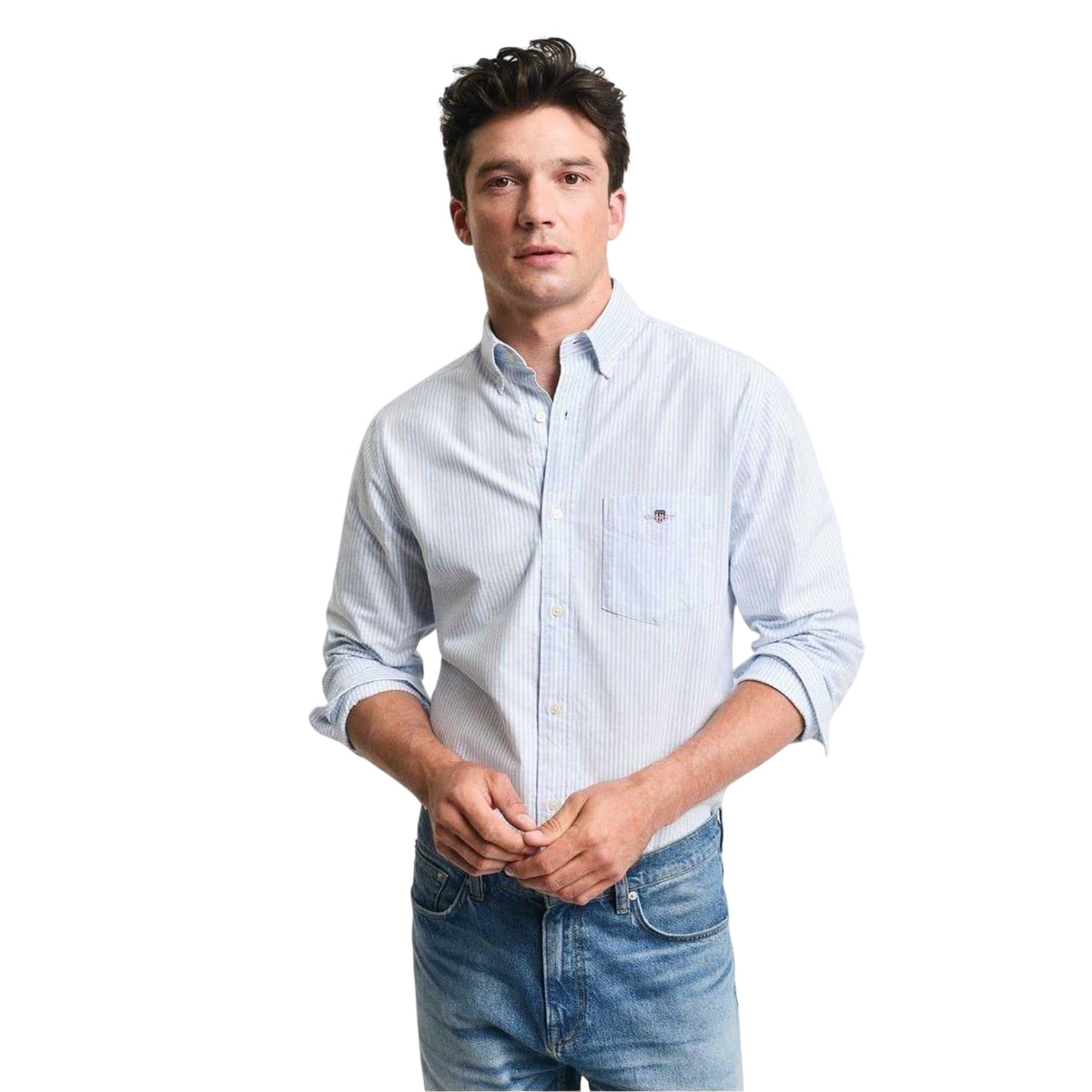 Pale Blue - Front - Gant Mens Classic Stripe Detail Oxford Button-Down Shirt