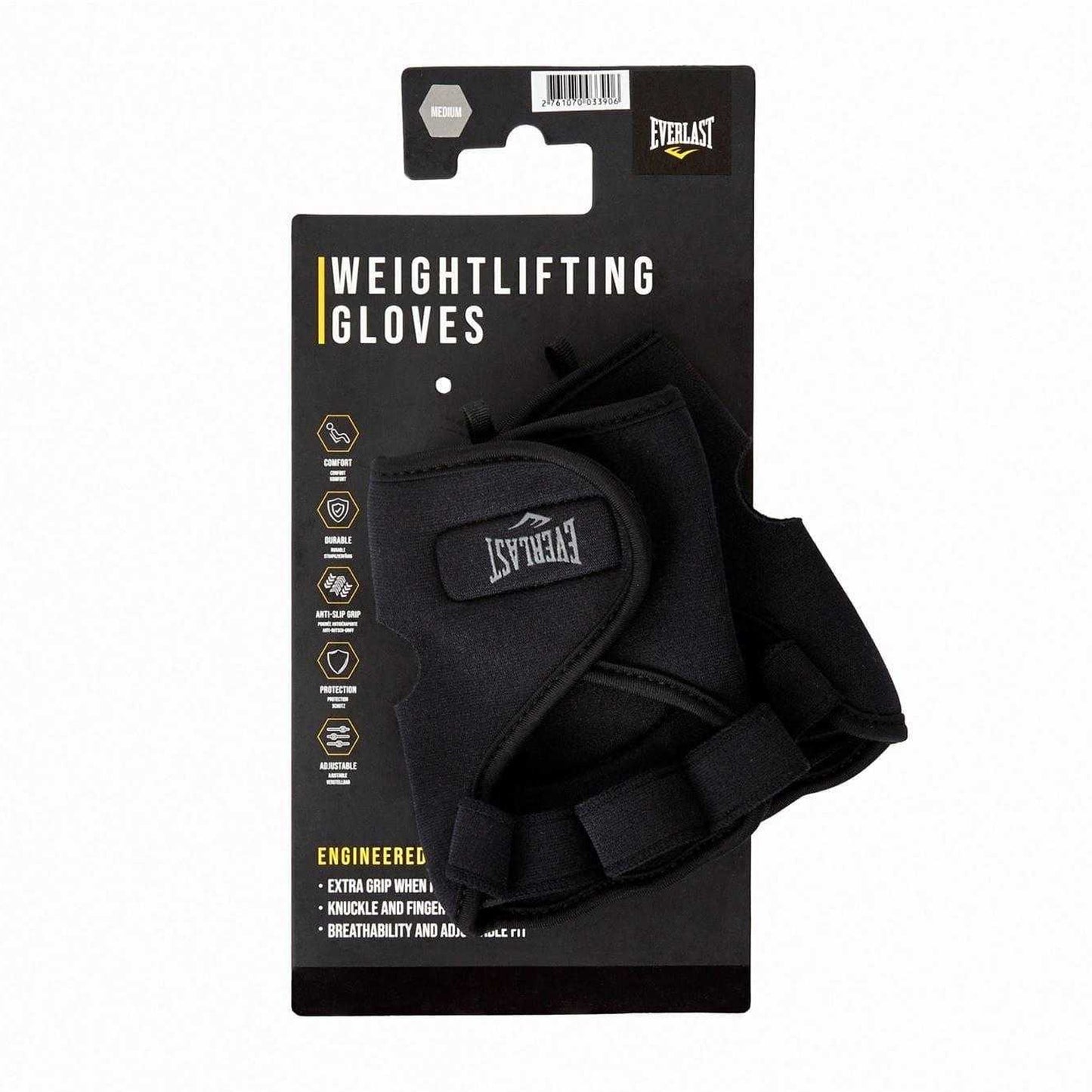 Black - Side - Everlast Unisex Adult Neoprene Weightlifting Gloves