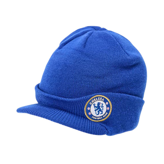 Blue - Front - Chelsea FC Unisex Adult Crest Knitted Fold Up Beanie
