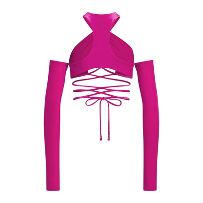 Pink - Back - Adidas Womens-Ladies Originals Criss-Cross Lace Up Bikini Top