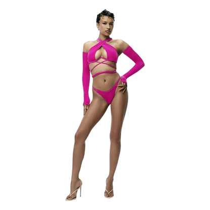 Pink - Side - Adidas Womens-Ladies Originals Criss-Cross Lace Up Bikini Top