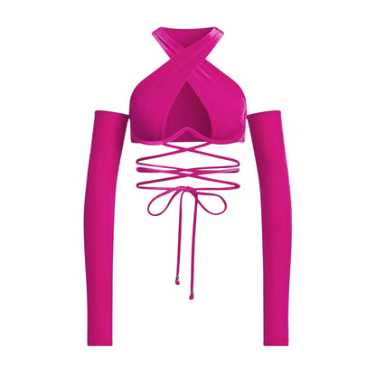 Pink - Front - Adidas Womens-Ladies Originals Criss-Cross Lace Up Bikini Top
