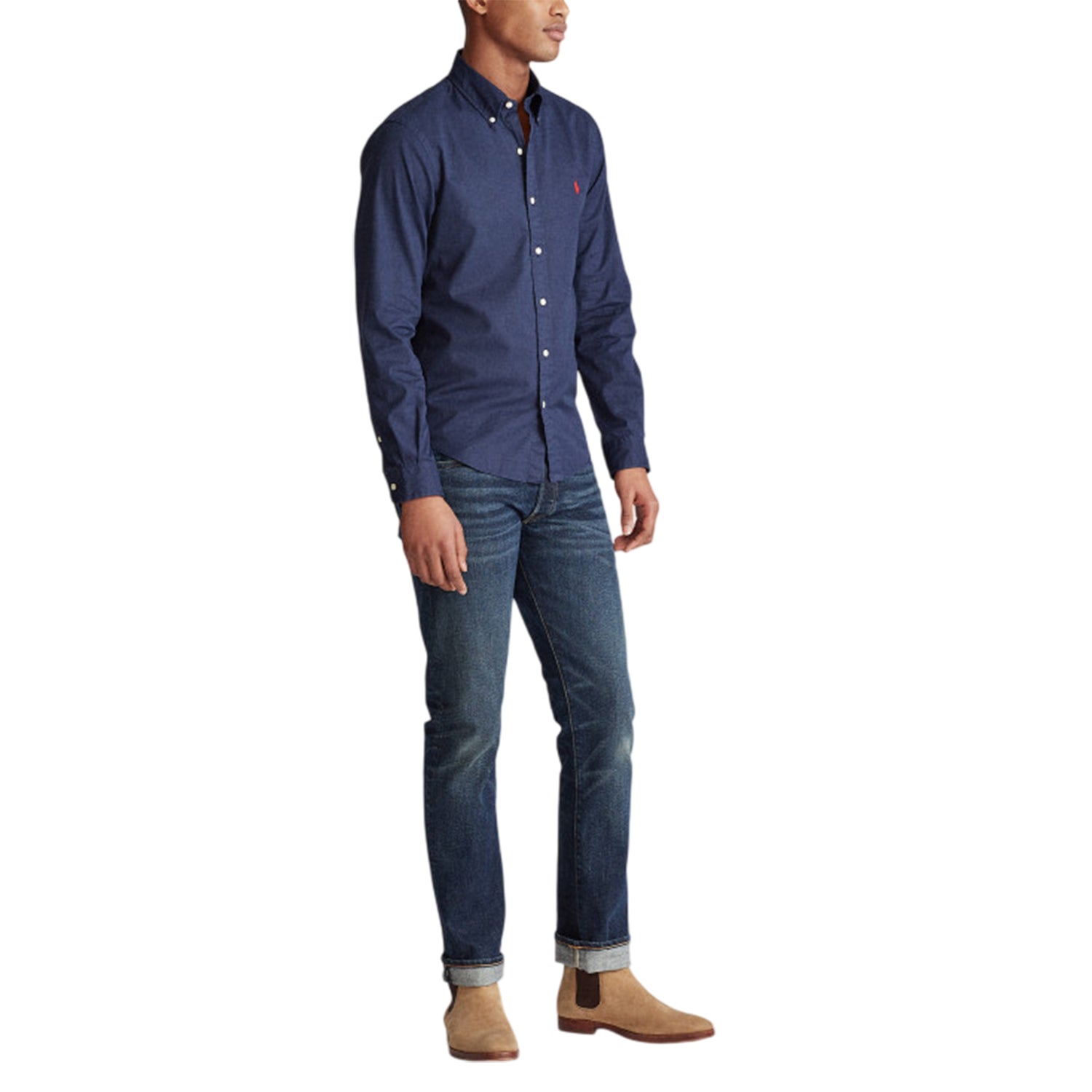 Navy - Side - Ralph Lauren Mens Oxford Long-Sleeved Button-Down Shirt